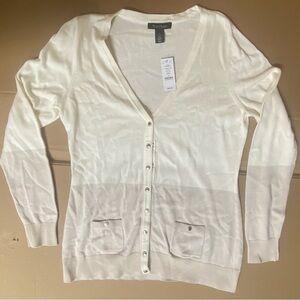 White House Black Market Cream Button-Up Cardigan